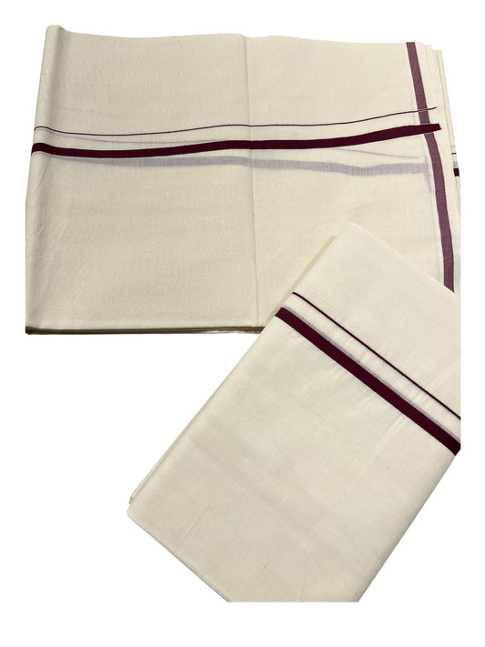 Kerala Cotton Mundum Neriyathum Single (Set Mundu) with Brown Puliyilakkara 2.80Mtrs