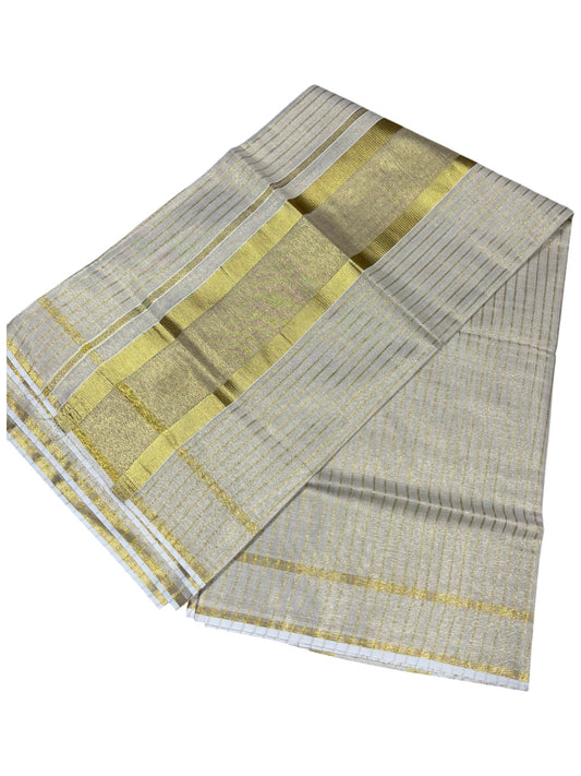 Southloom Kerala Tissue Kasavu Saree with Stripes on Body
