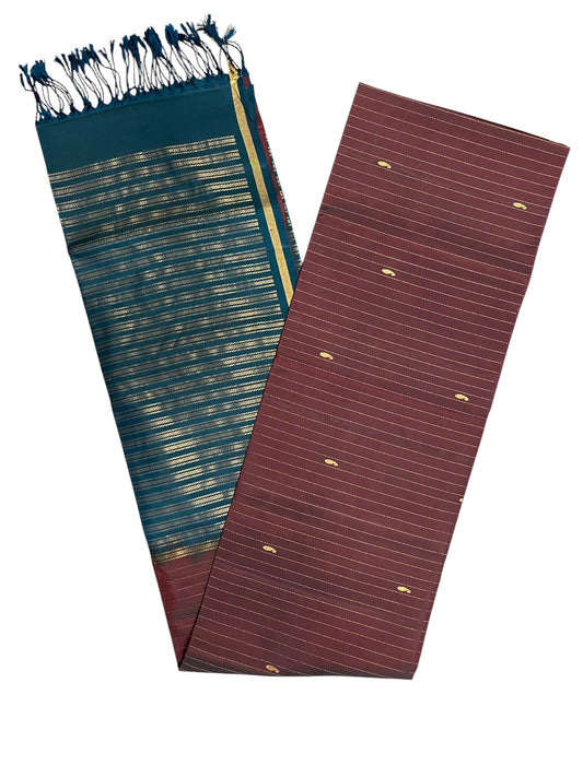 Southloom Pure Handloom Bridal Kanchipuram Silk Saree with Korvai Work (Maroon & Blue)