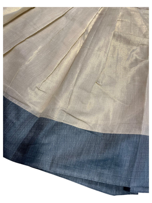 Southloom Kerala Tissue Kasavu Pavada Blouse with Embroidery Work for Kids (Age 1)