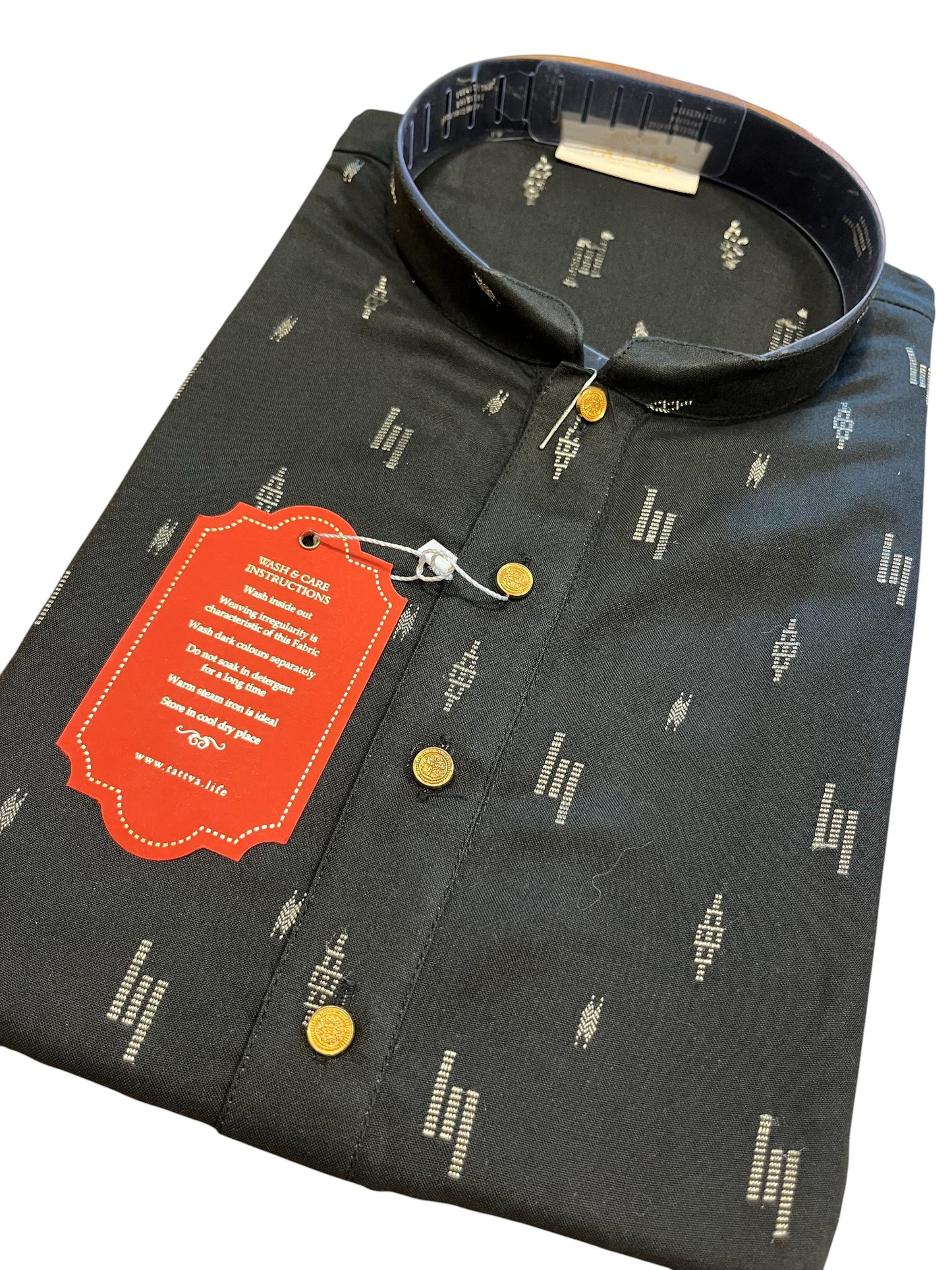 Southloom Black Woven Patterns Semi Silk Short Kurta for Men