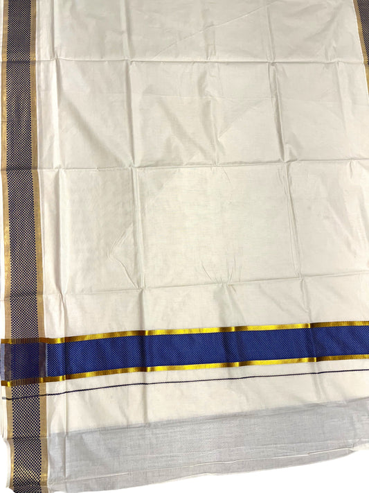 Southloom Kerala Kasavu Cotton Saree with Blue Colour Paa Neythu Border