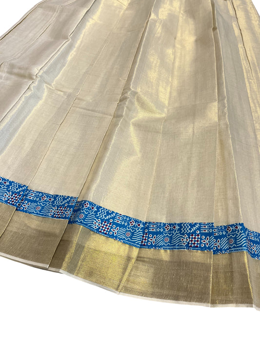 Southloom Semi Stitched Tissue Dhavani Set with Pavada and Ajrakh Blouse Piece