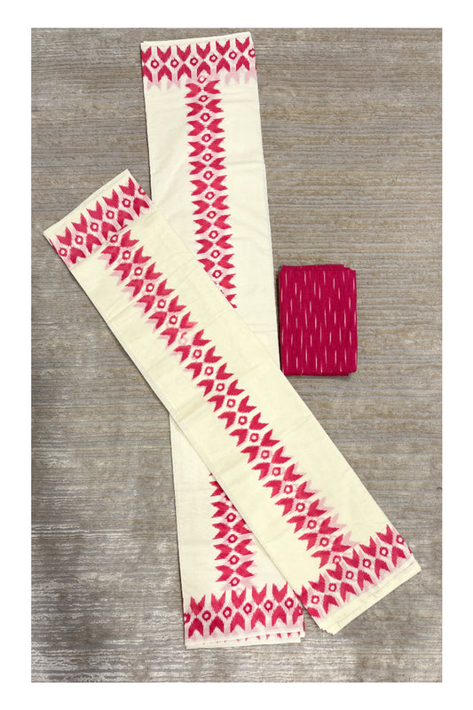 Southloom Ikat Design Magenta Printed Set Mundu with Blouse Piece 2.80Mtrs