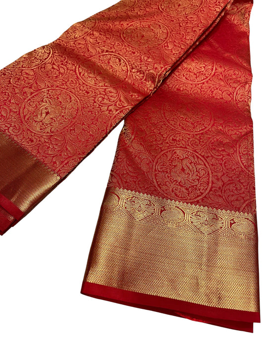 Southloom Pure Handloom Bridal Kanchipuram Silk Saree with Korvai Work (Red)