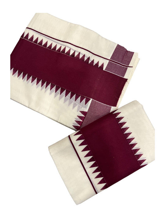 Kerala Pure Cotton Set Mundu Single (Mundum Neriyathum) with PurpleTemple Border 2.80 Mtrs