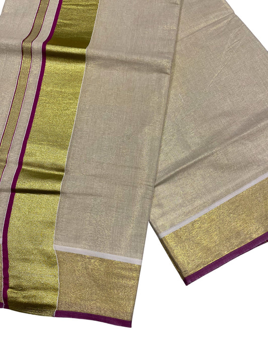 Southloom Kerala Tissue Kasavu Plain Saree With Magenta Border