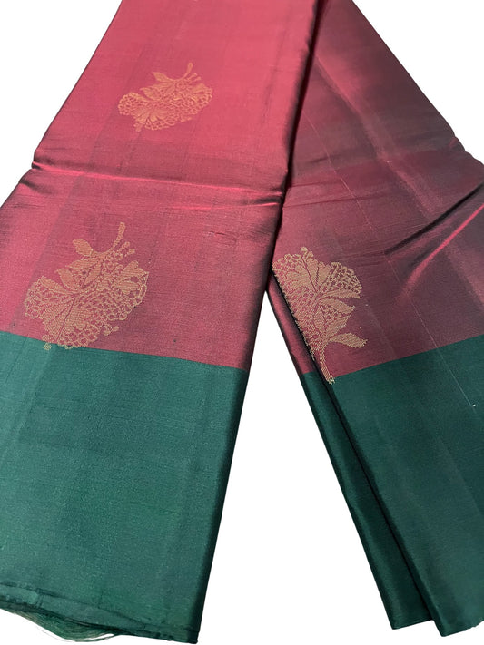 Southloom Pure Handloom Kanchipuram Silk Saree with Butta Work (Maroon & Green)