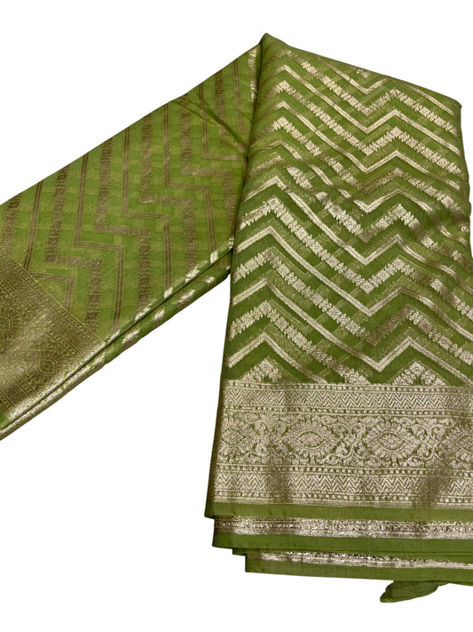 Southloom Cotton Banarasi Silk Saree with Woven Work on Body and Borders (Green)