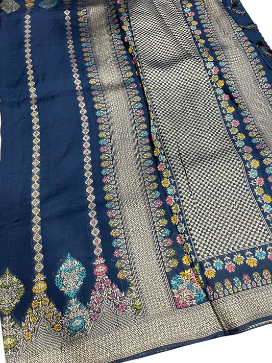 Southloom Banarasi Silk Saree with Woven Work on Body and Borders (Magenta & Blue)