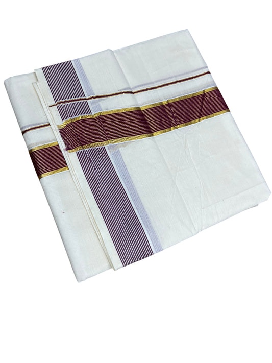 Southloom Pure Cotton Mundu with Purple Border (South Indian Kerala Dhoti)