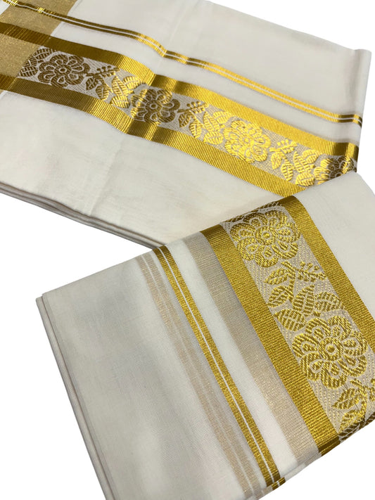 Southloom Premium Balaramapuram Handloom Cotton Floral Woven Set Mundu