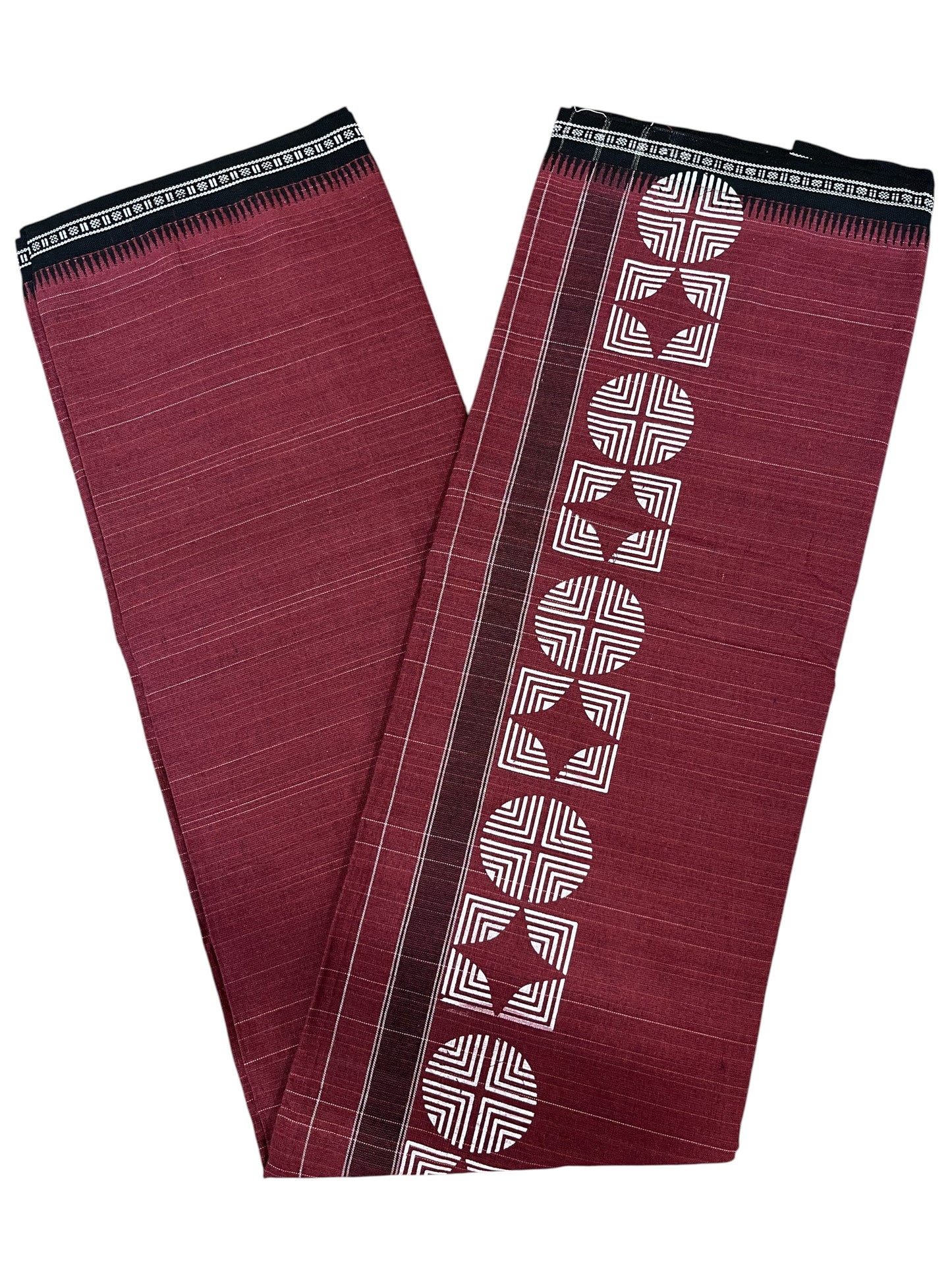 Southloom Maroon Printed Single Mundu / Otta Mundu / Lungi (South Indian Kerala Dhoti)