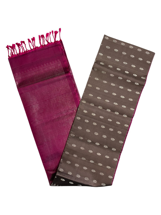 Southloom Pure Handloom Bridal Kanchipuram Silk Saree with Korvai Work (Magenta & Grey)