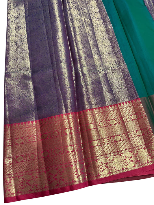 Southloom Semi Banarasi Katan Tissue Saree with Woven Work on Body and Borders (Peacock Green & Blue)