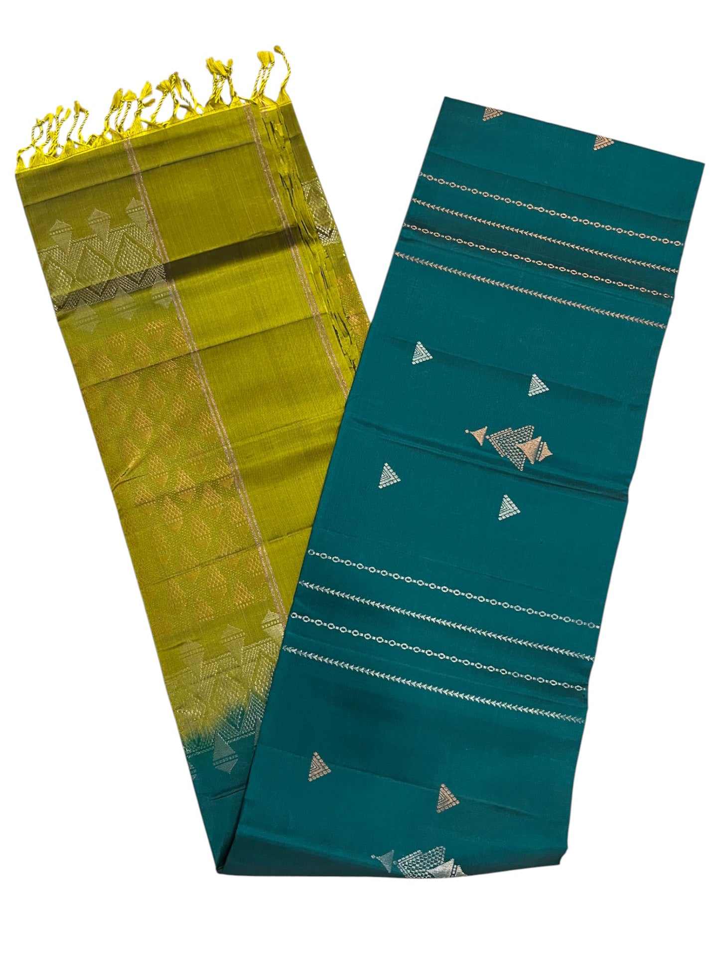 Southloom Pure Handloom Kanchipuram Silk Saree with Butta Work (Green & Blue)