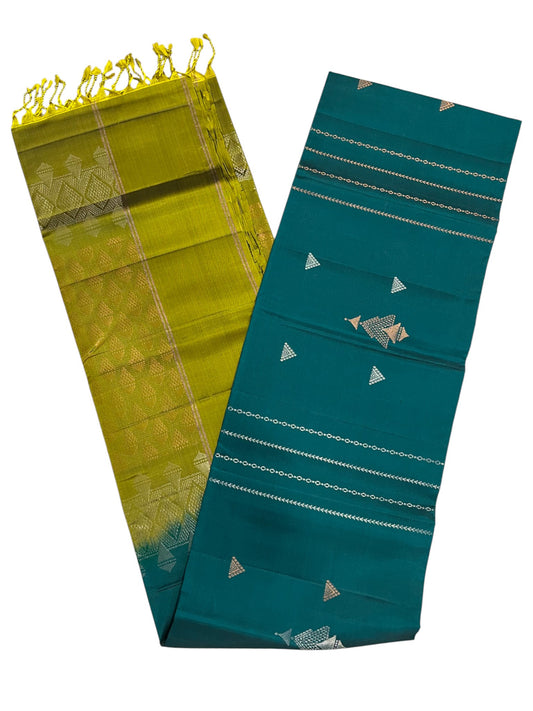 Southloom Pure Handloom Kanchipuram Silk Saree with Butta Work (Green & Blue)