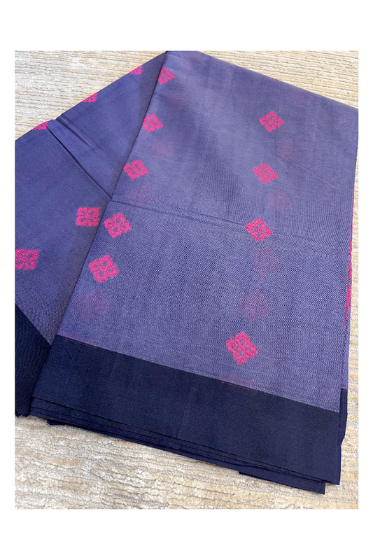 Southloom Kerala Cotton Saree with Floral Woven Works Across Body in Blue