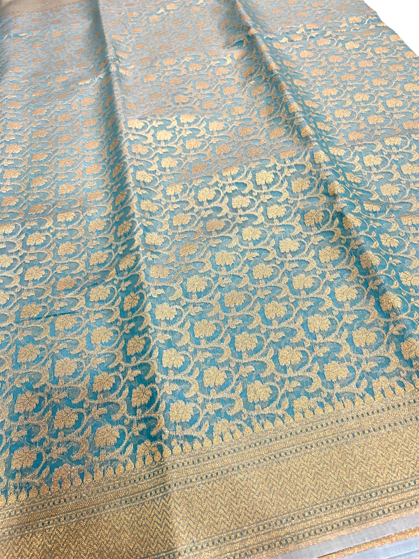 Southloom Cotton Banarasi Silk Saree with Woven Work on Body and Borders (Blue)