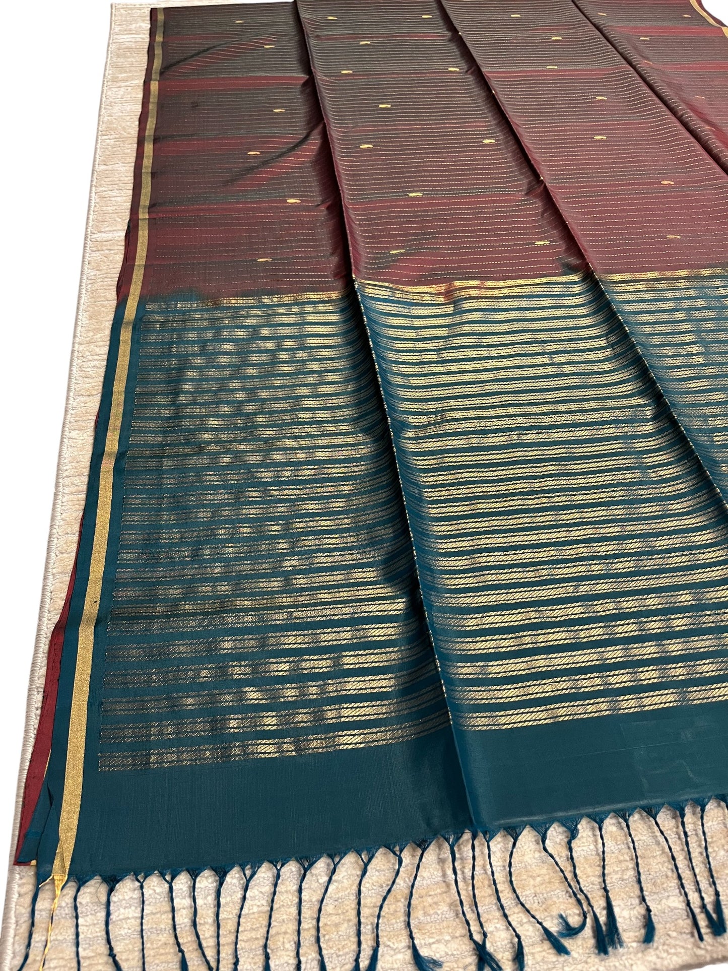 Southloom Pure Handloom Bridal Kanchipuram Silk Saree with Korvai Work (Maroon & Blue)