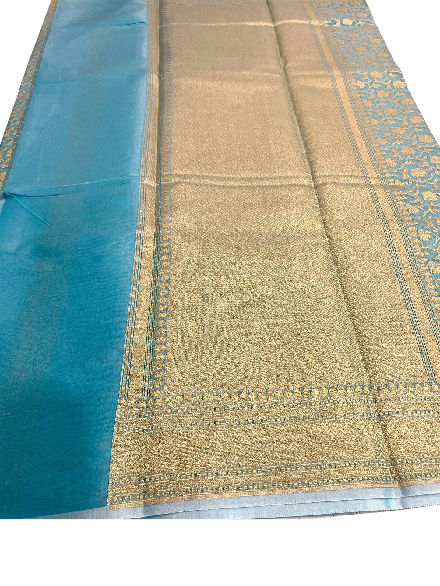 Southloom Cotton Banarasi Silk Saree with Woven Work on Body and Borders (Blue)