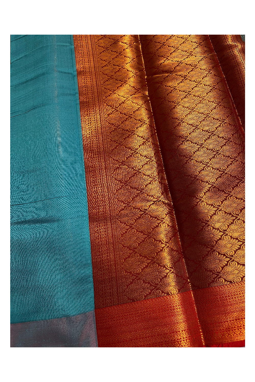 Southloom Banarasi Silk Brocade Bridal Saree WIth Woven Borders And Blouse Piece in Blue and Red And Blue