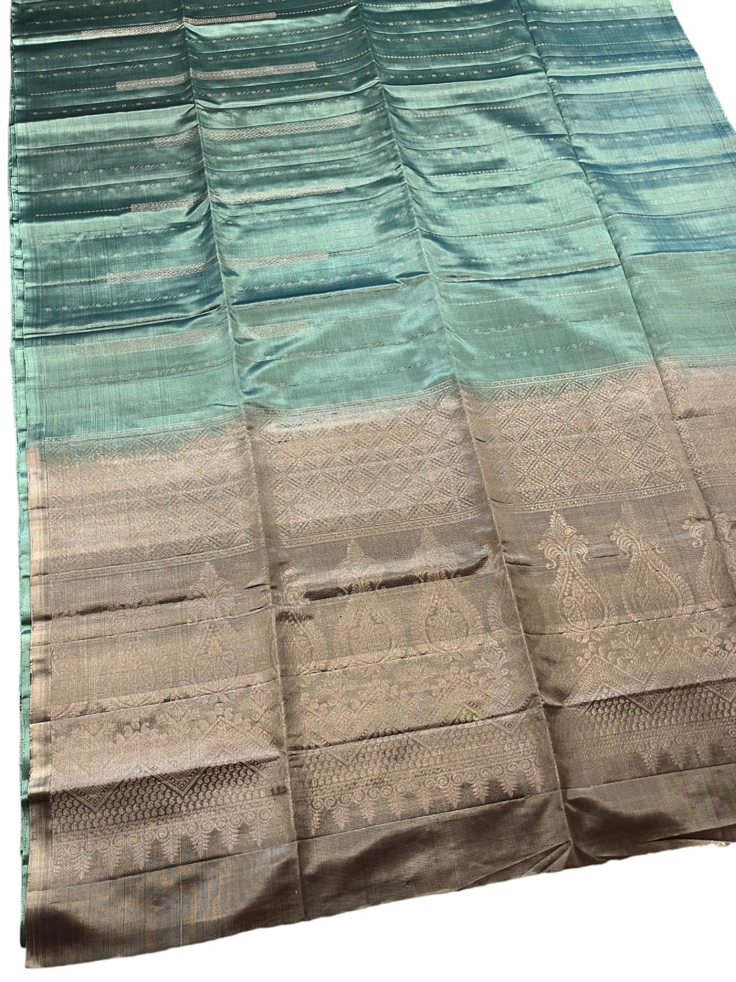Southloom Pure Handloom Bridal Kanchipuram Silk Saree with Korvai Work (Blue & Grey)