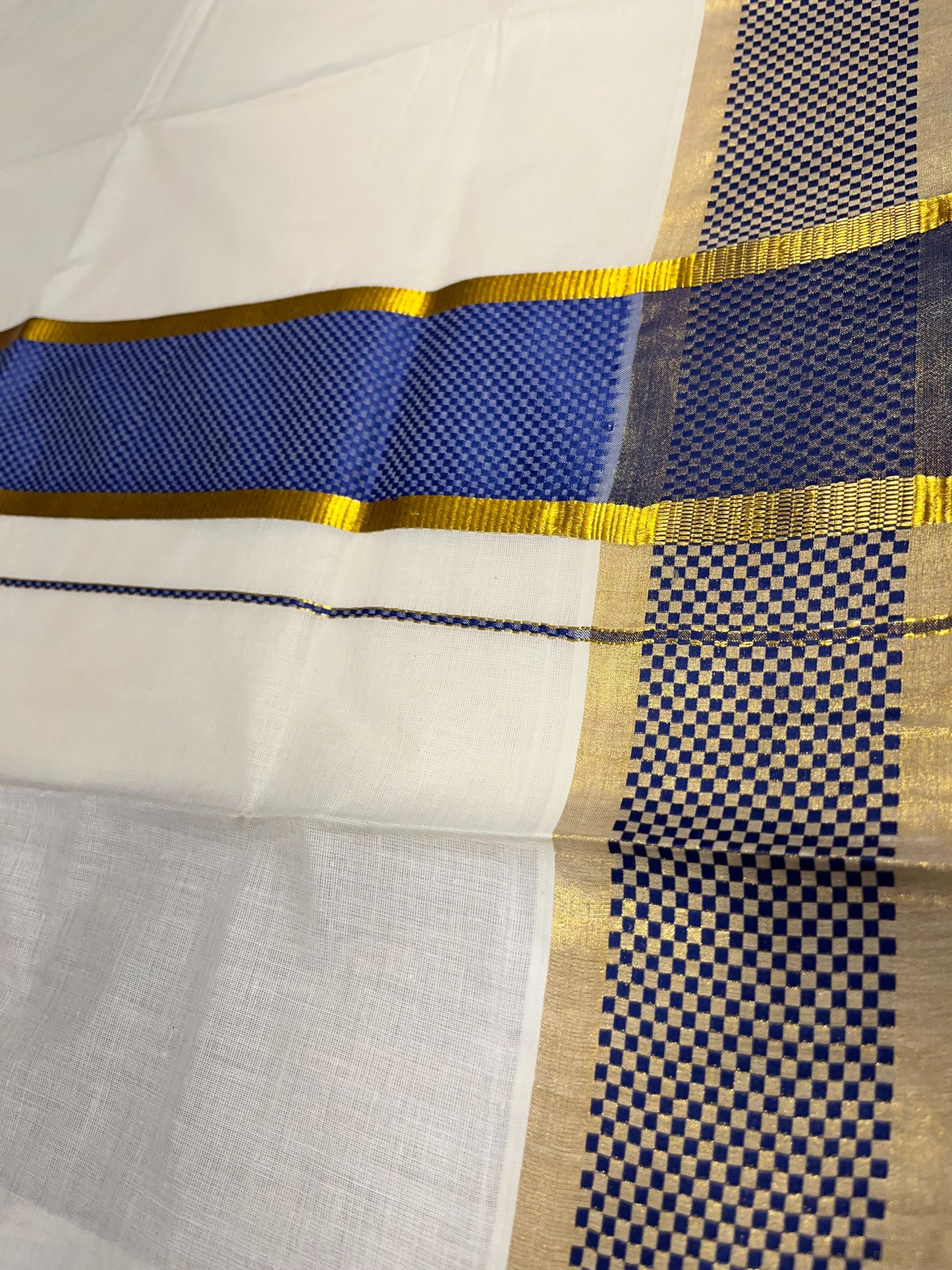 Southloom Kerala Kasavu Cotton Saree with Blue Colour Paa Neythu Border