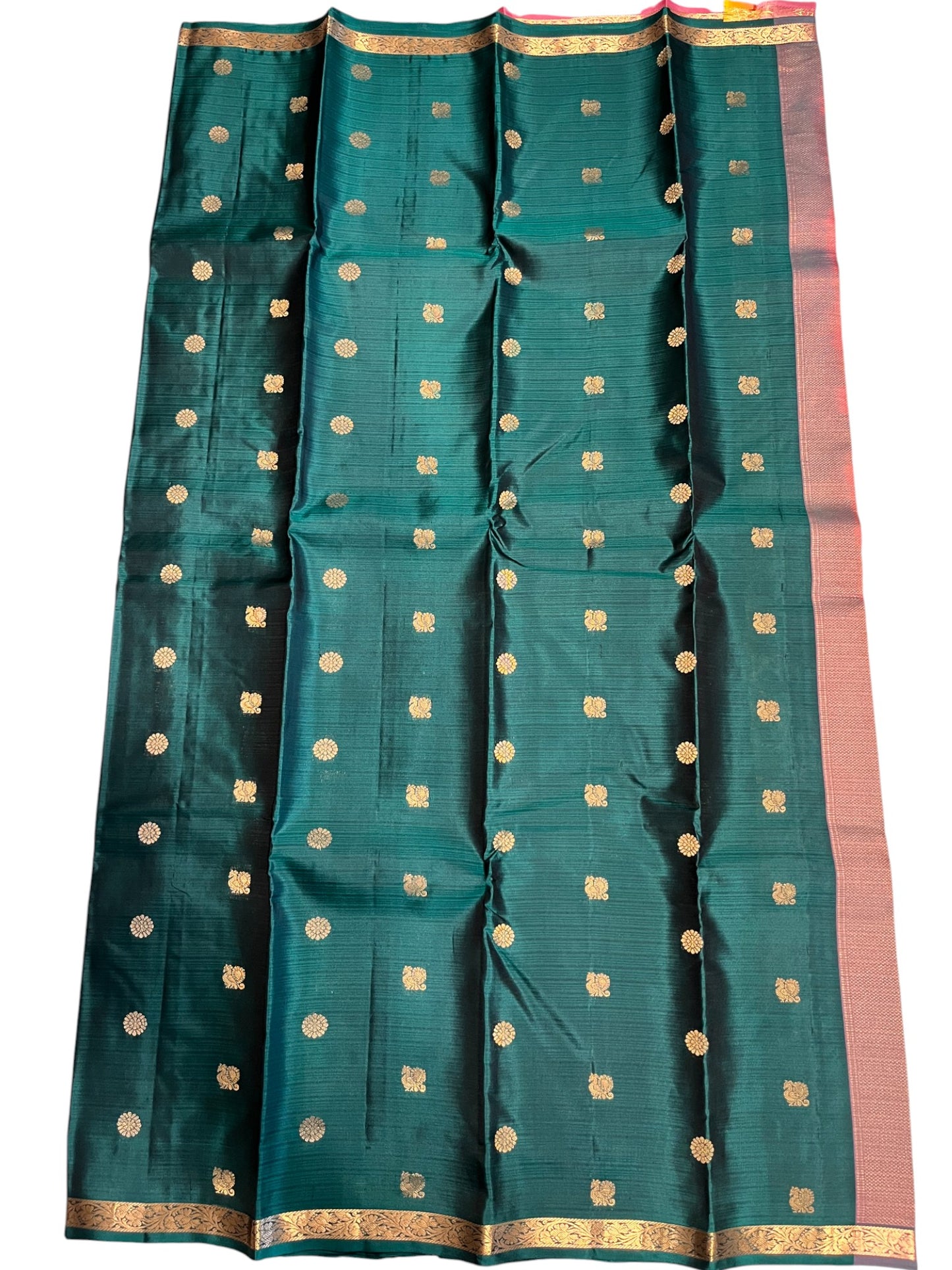 Southloom Pure Handloom Bridal Kanchipuram Silk Saree with Korvai Work (Green & Pink)