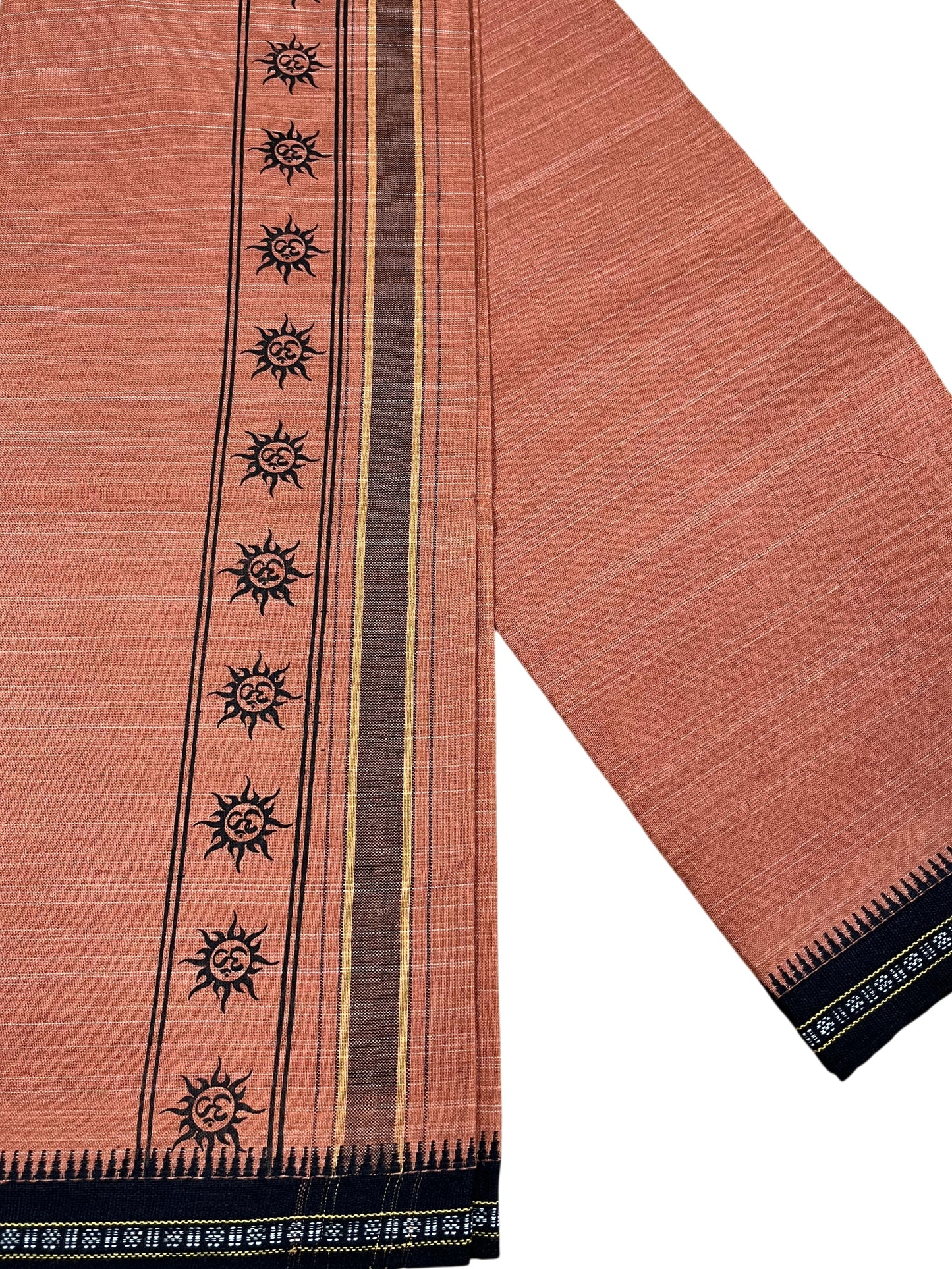 Southloom Saffron (Kaavi) Black Printed Single Mundu / Lungi (South Indian Kerala Dhoti)