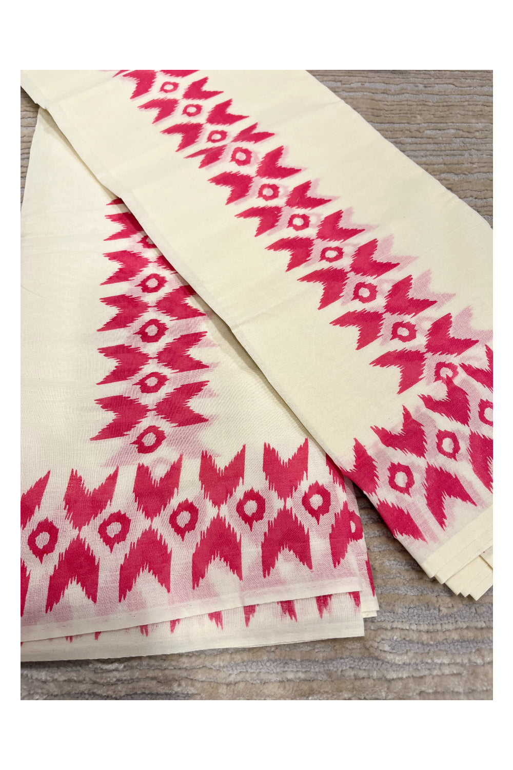 Southloom Ikat Design Magenta Printed Set Mundu with Blouse Piece 2.80Mtrs