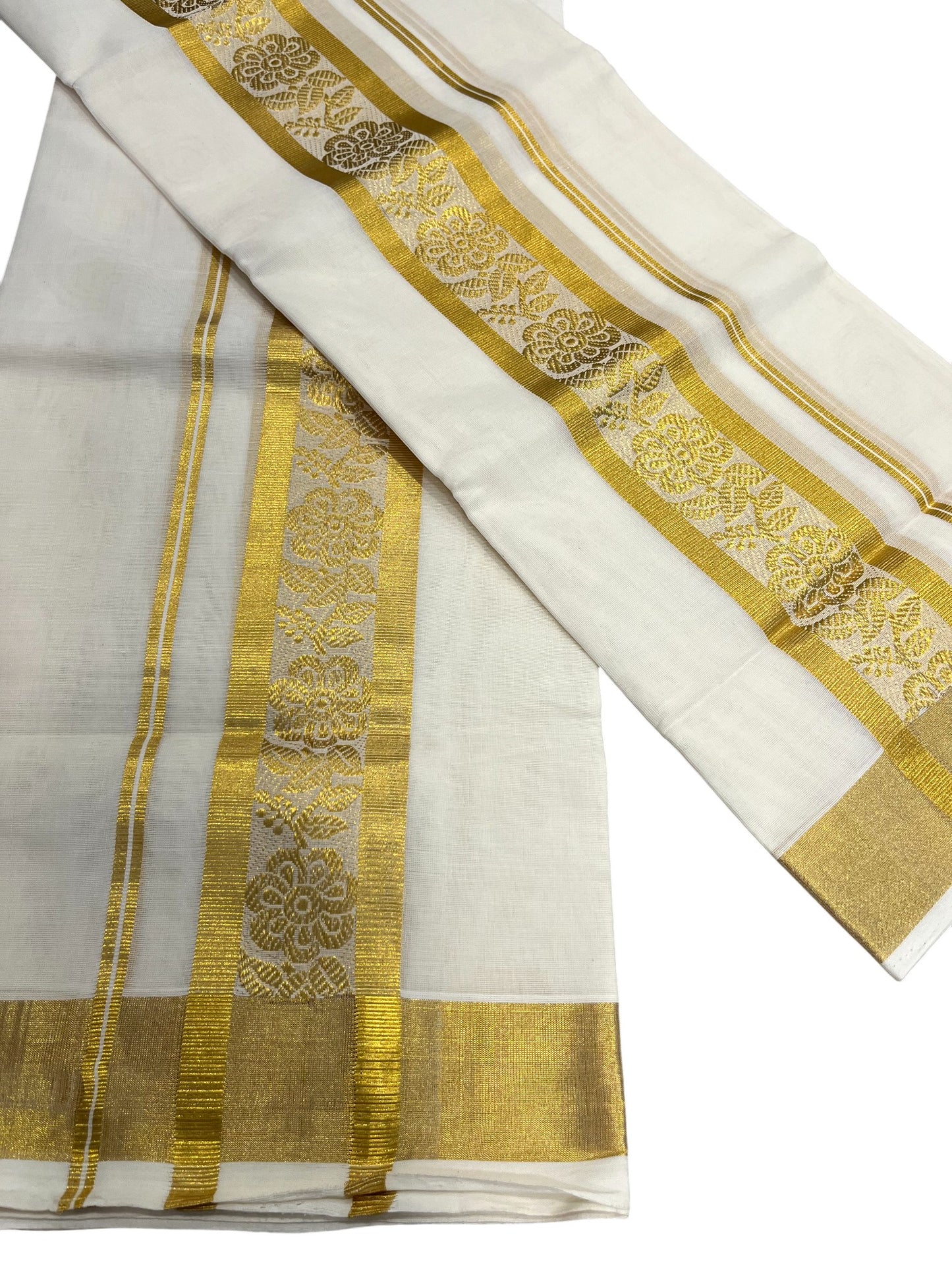 Southloom Premium Balaramapuram Handloom Cotton Floral Woven Set Mundu