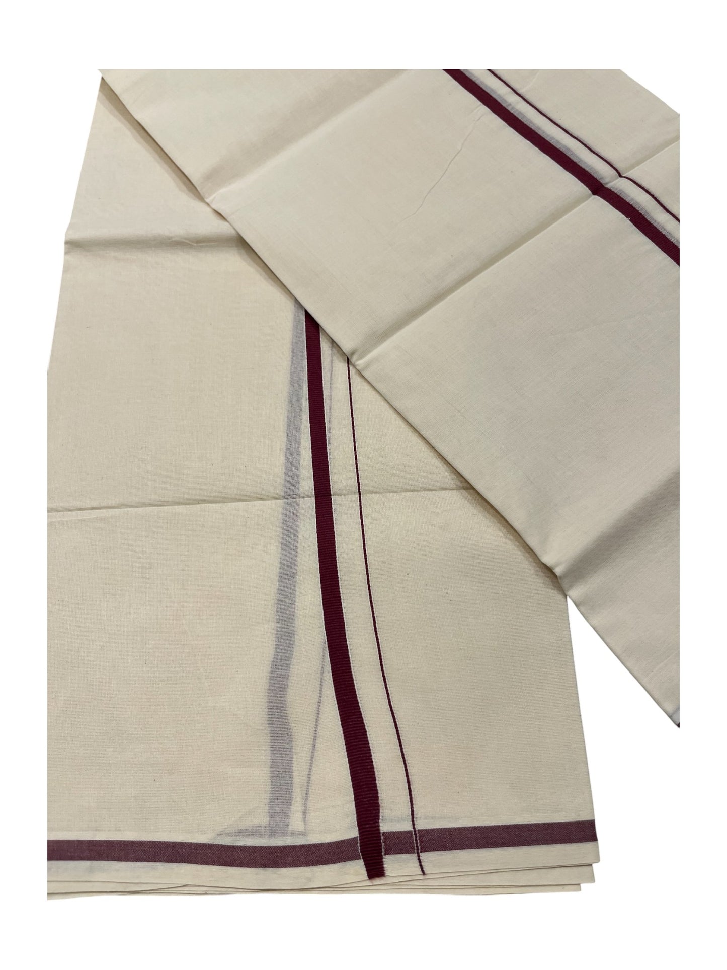Kerala Cotton Mundum Neriyathum Single (Set Mundu) with Brown Puliyilakkara 2.80Mtrs