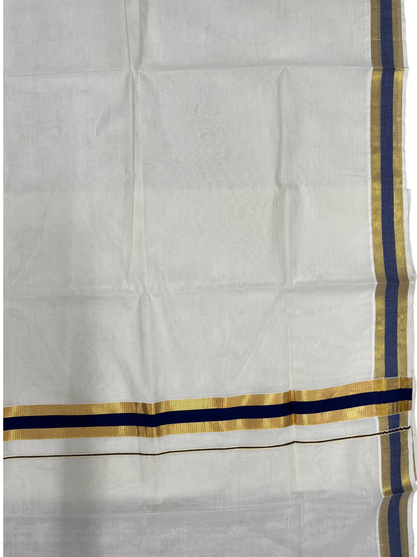Southloom Kerala Cotton Kasavu Saree with Dark Blue Border
