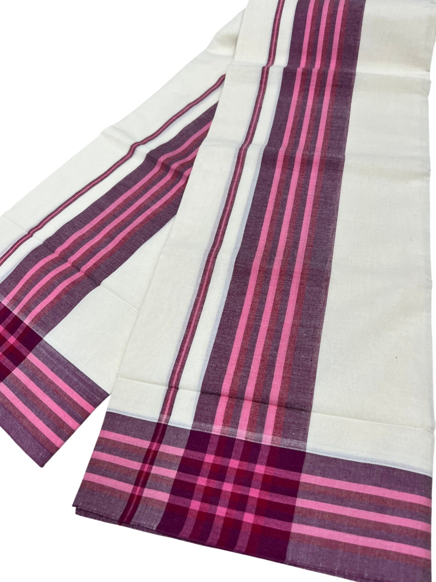 Southloom Pure Cotton Kerala Single Mulloth Set Mundu (Mundum Neriyathum) Pink & Purple Border in 2.50 mtrs SL243