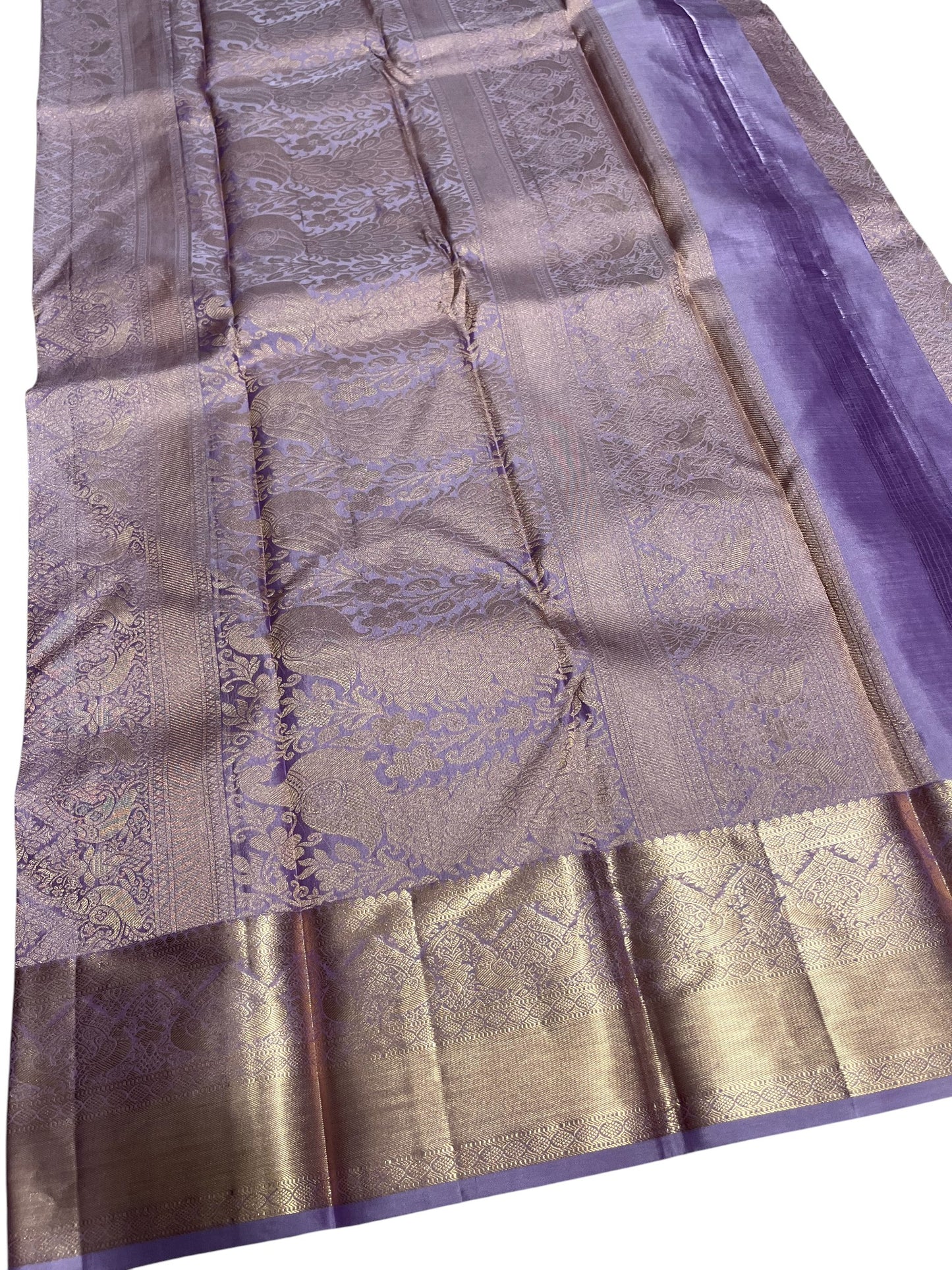Southloom Pure Handloom Bridal Kanchipuram Silk Saree with Korvai Work (Lavendar)