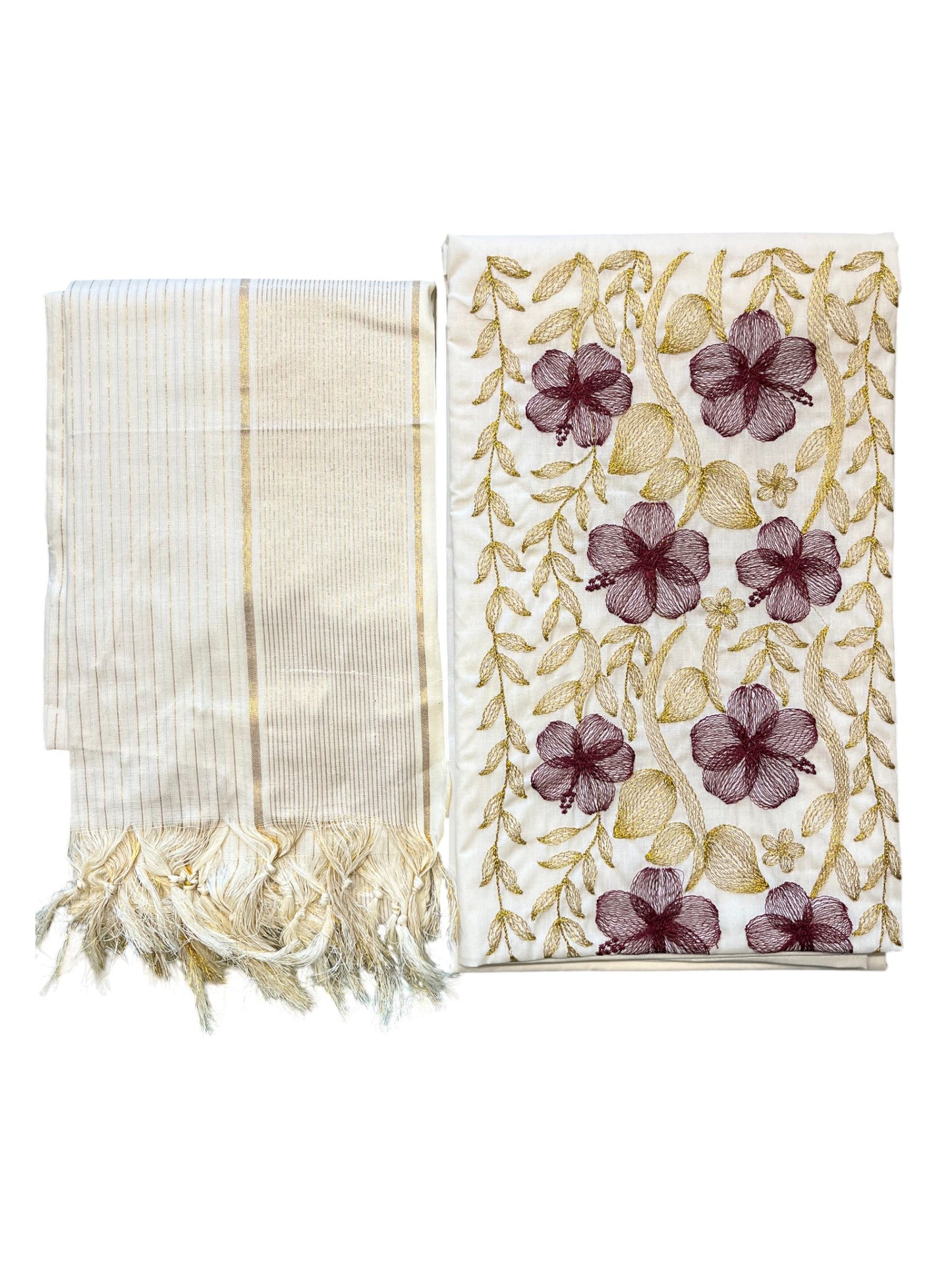 Southloom™ Cotton Churidar Salwar Suit Material with Maroon Embroidery Work (include Lines Shawl / Dupatta)