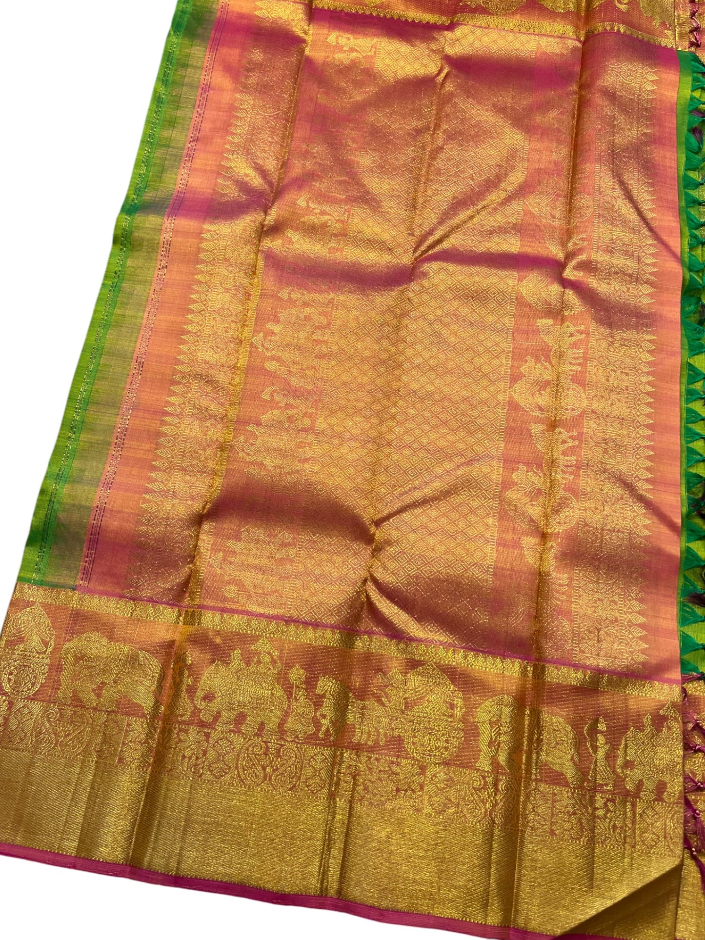 Southloom Premium Bridal Handloom Kanchipuram Silk Saree With Pallakku Design & Butta Works (Green)