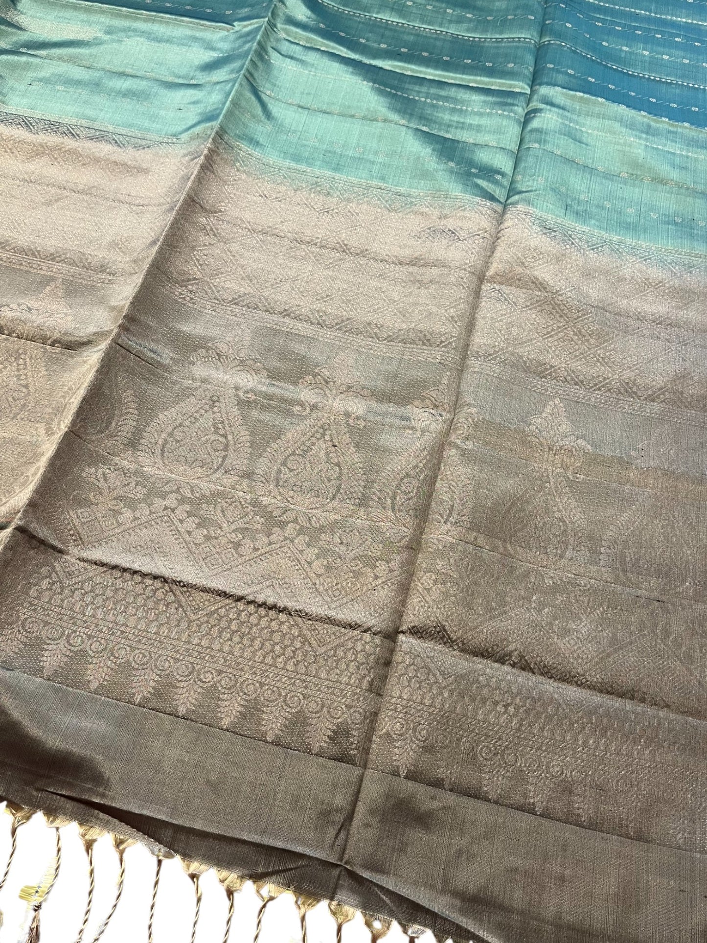 Southloom Pure Handloom Bridal Kanchipuram Silk Saree with Korvai Work (Blue & Grey)