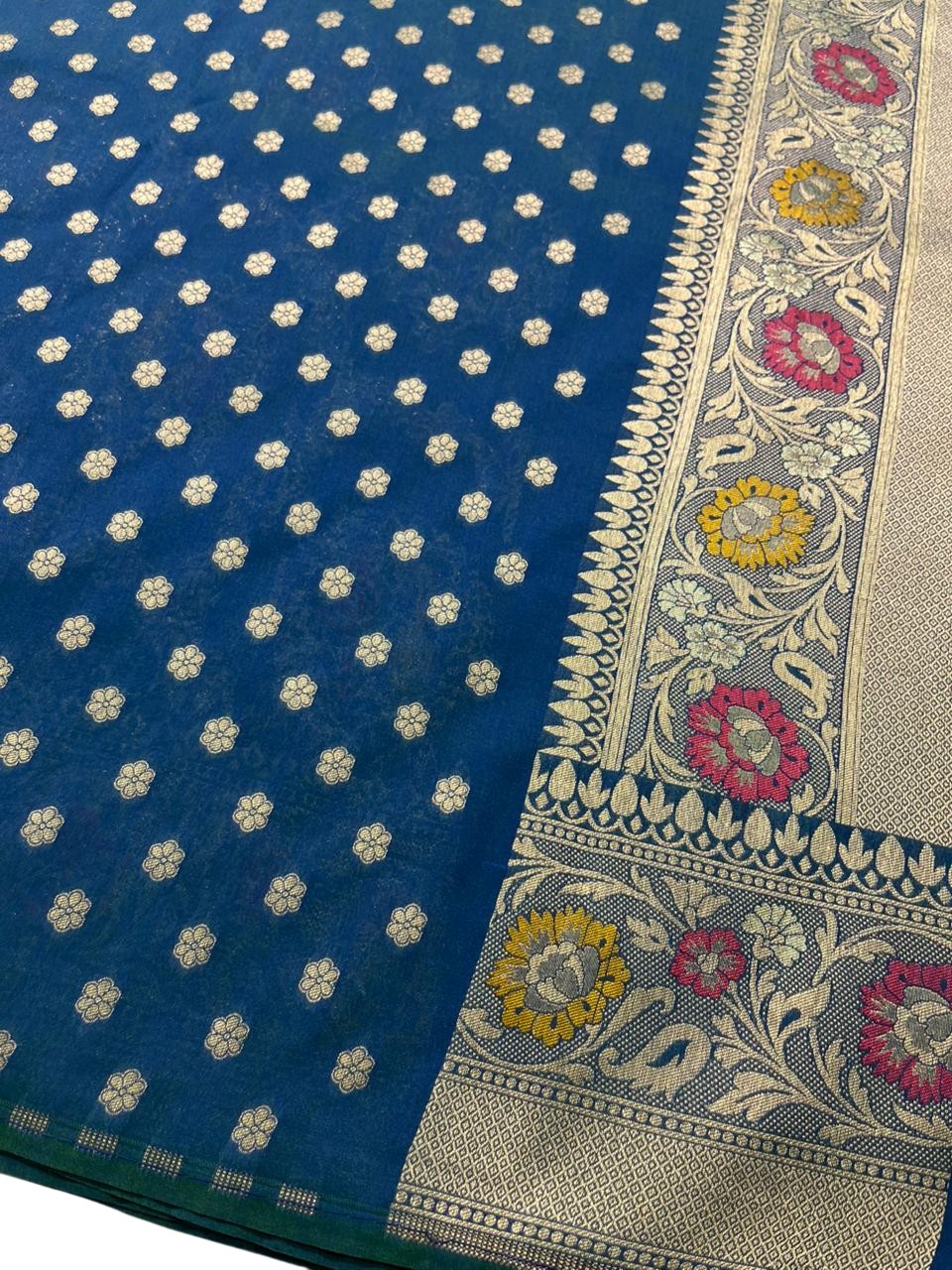 Southloom Pure Banarasi Silk Saree with Woven Work on Body and Borders (Peacock Green And Blue)