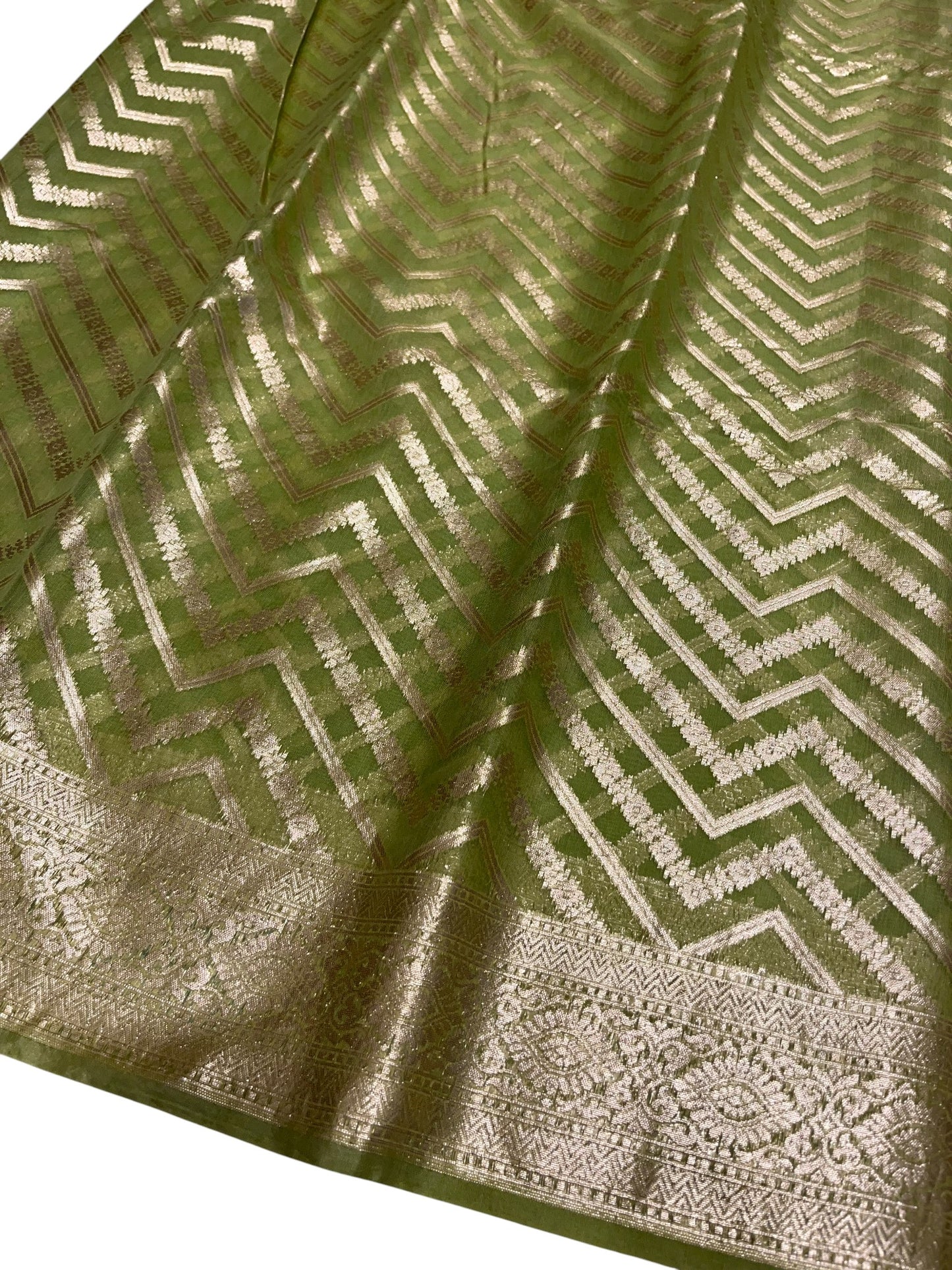 Southloom Cotton Banarasi Silk Saree with Woven Work on Body and Borders (Green)