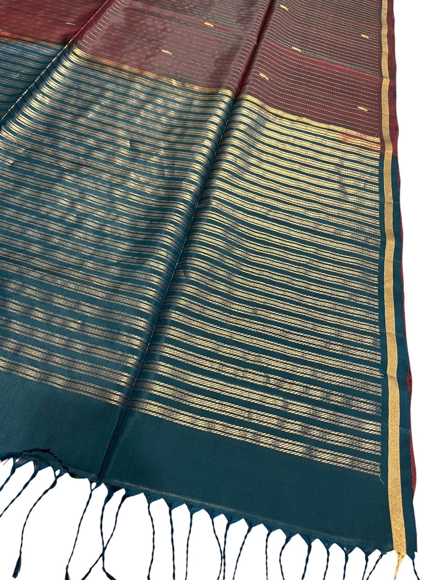 Southloom Pure Handloom Bridal Kanchipuram Silk Saree with Korvai Work (Maroon & Blue)