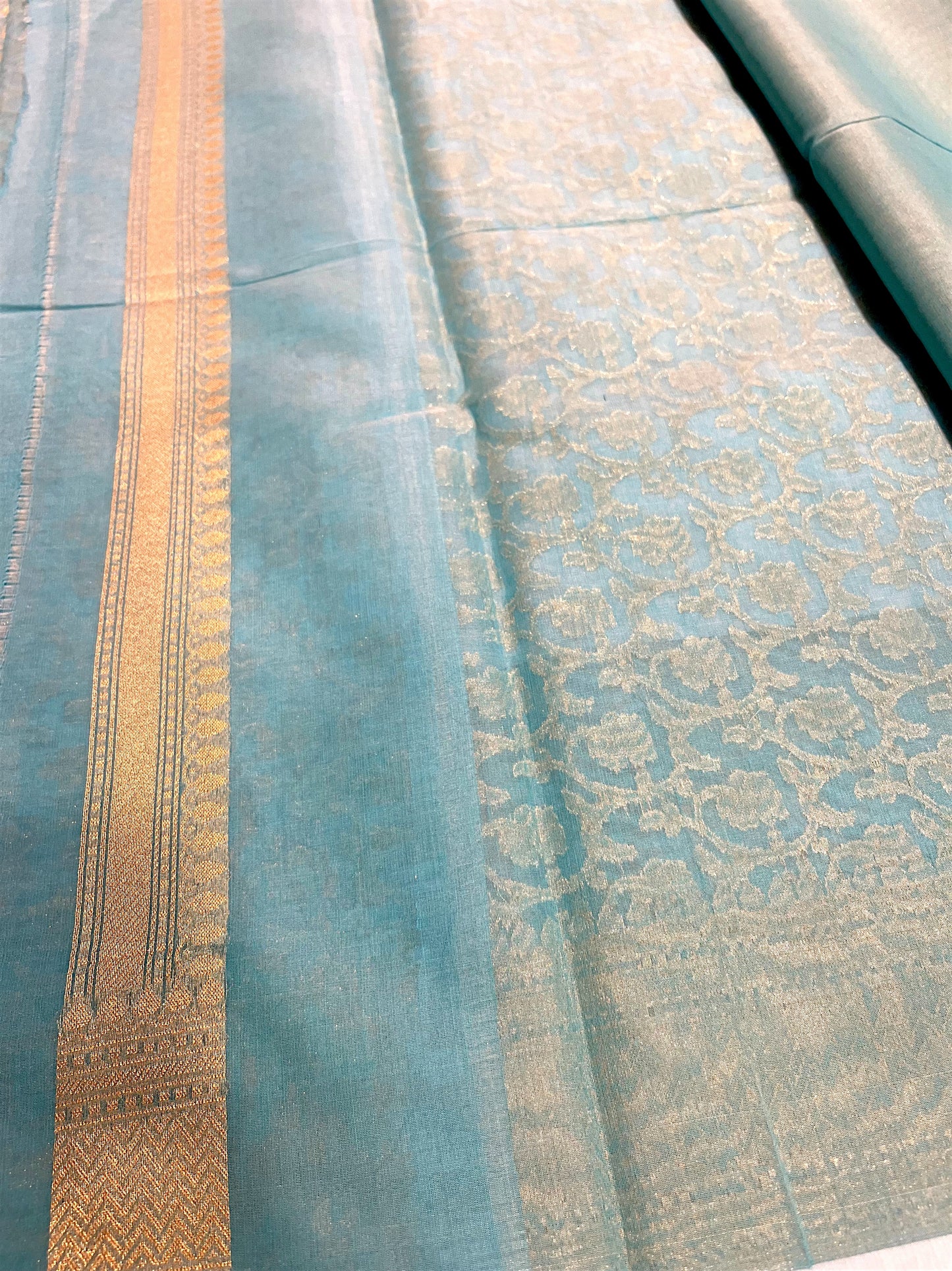 Southloom Cotton Banarasi Silk Saree with Woven Work on Body and Borders (Blue)