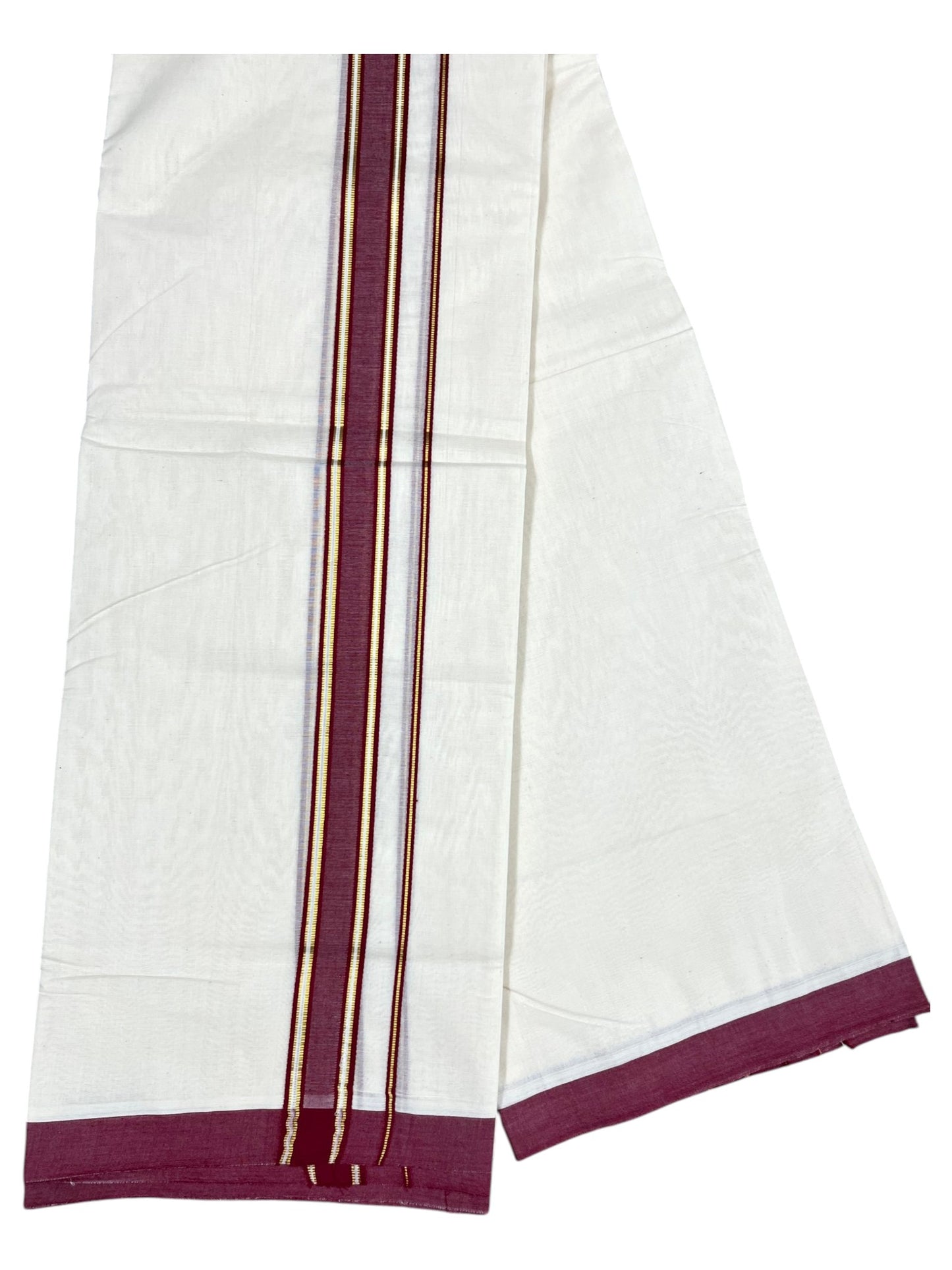 Southloom Pure Cotton Mundu with Gold Lines and Maroon Border (South Indian Kerala Dhoti)