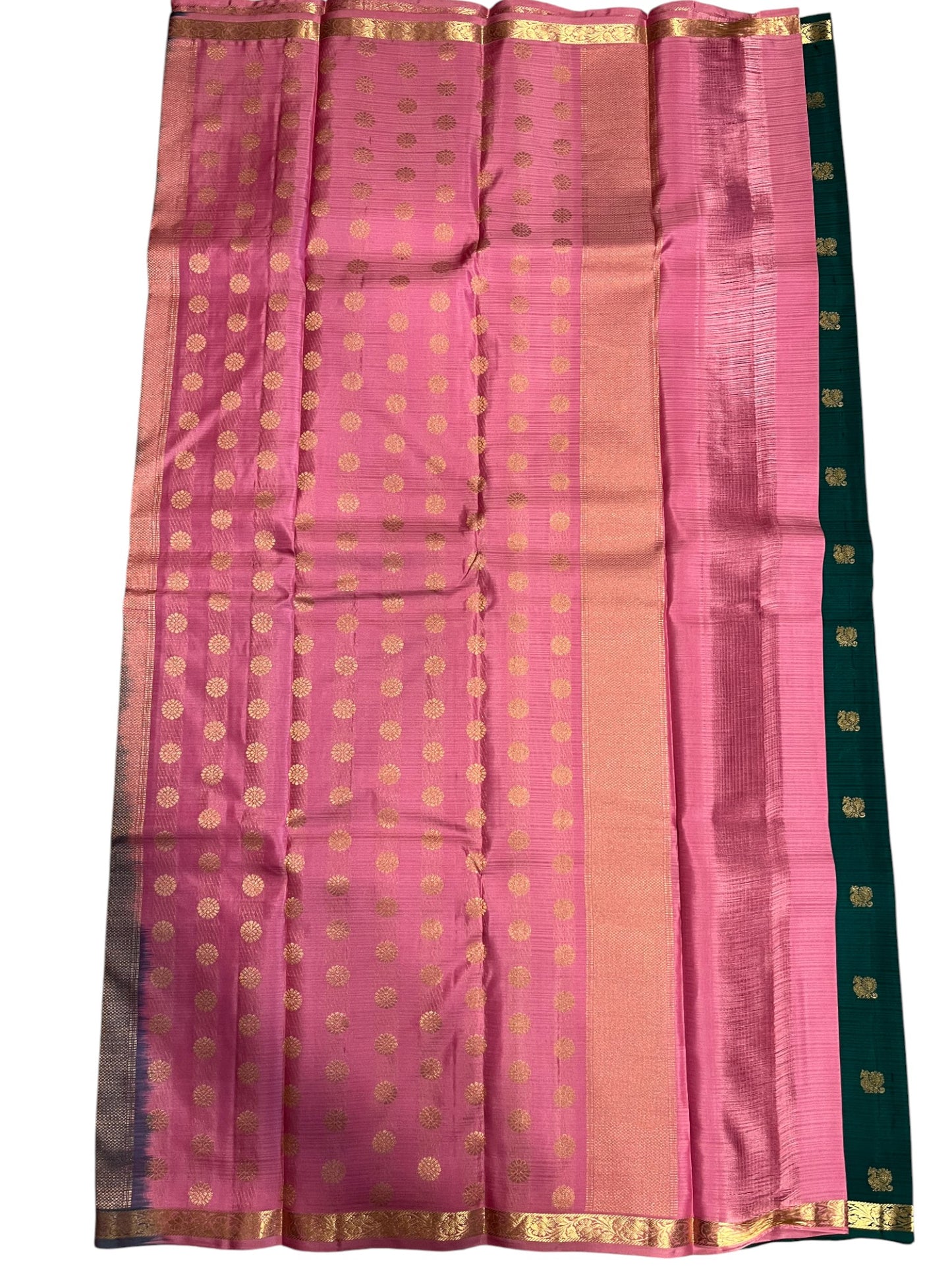 Southloom Pure Handloom Bridal Kanchipuram Silk Saree with Korvai Work (Green & Pink)