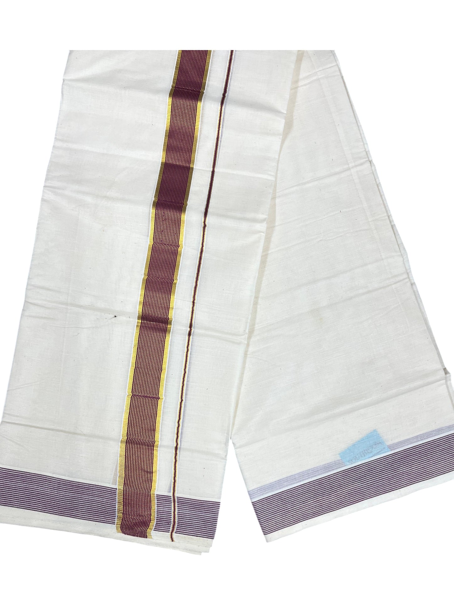Southloom Pure Cotton Mundu with Purple Border (South Indian Kerala Dhoti)