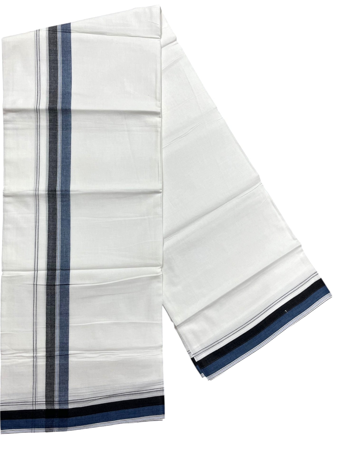 Southloom Pure Cotton Mundu with Blue Border (South Indian Kerala Dhoti)