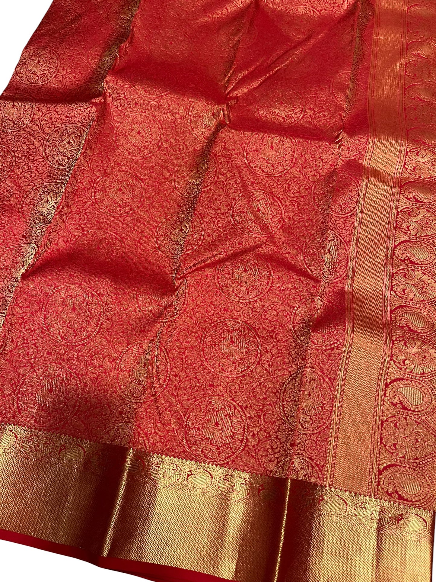 Southloom Pure Handloom Bridal Kanchipuram Silk Saree with Korvai Work (Red)