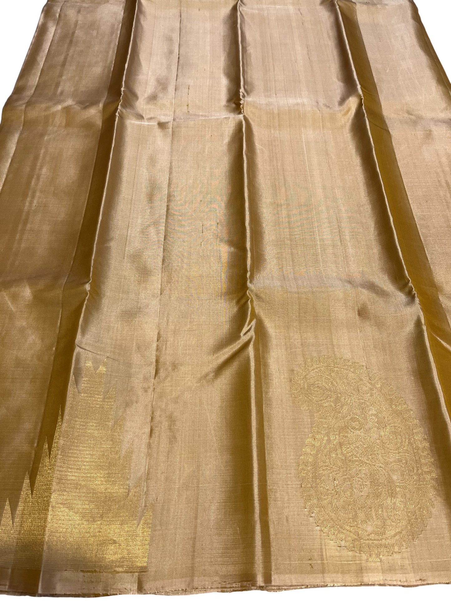 Southloom Premium Handloom Bridal Kanchipuram Silk Saree with Korvai Work (Beige)