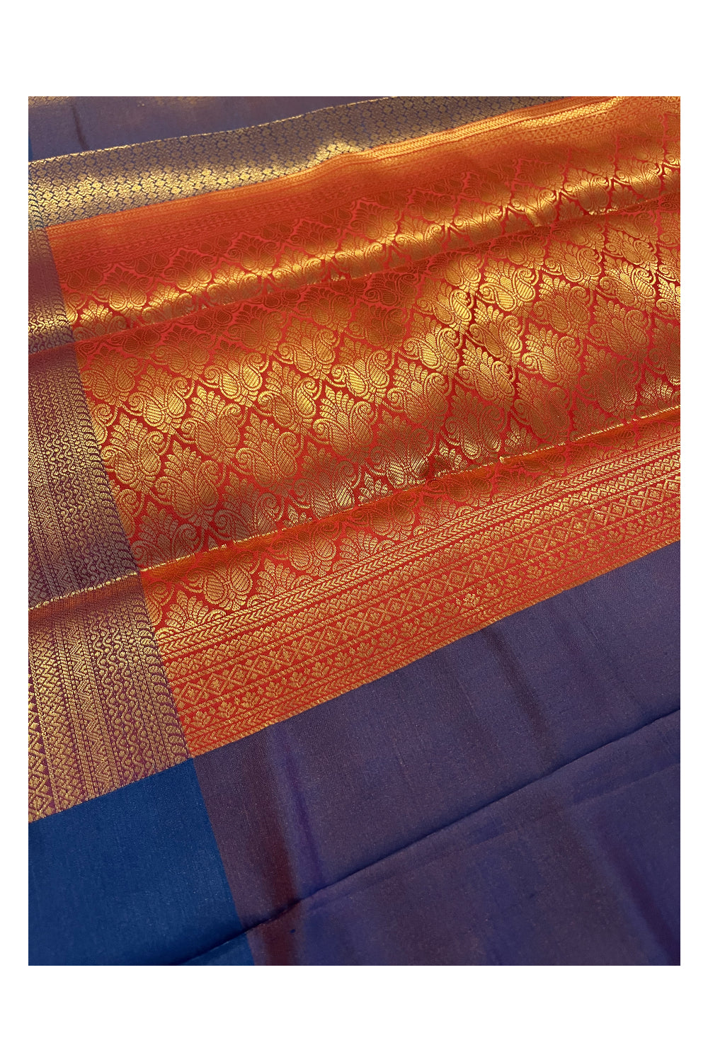 Southloom Premium Semi Silk Zari Work Brocade Saree in Blue Bridal with Matching Pallu